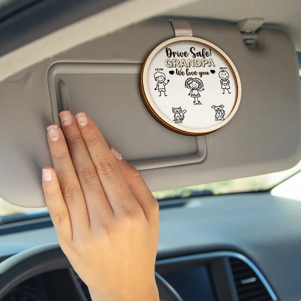 Gift For Grandpa,Gift For Grandma,Gift For Grandparents,Gift For Mother,Gift For Father,Christmas,Happy,Stick Figure - Drive Safe Grandpa Daddy Kid Stick Figures - Personalized Custom Shaped Car Visor Clip