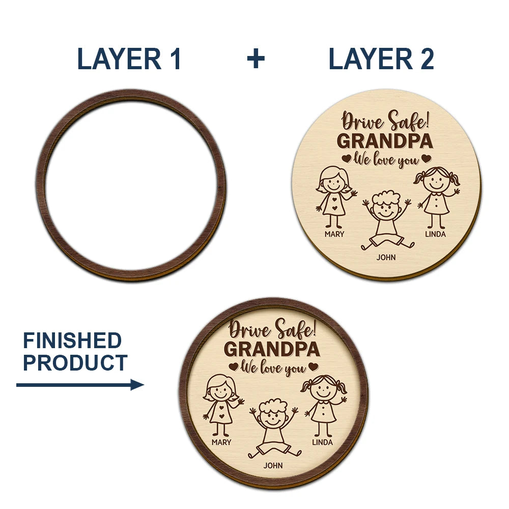 Gift For Grandpa,Gift For Grandma,Gift For Grandparents,Gift For Mother,Gift For Father,Christmas,Happy,Stick Figure - Drive Safe Grandpa Daddy Kid Stick Figures - Personalized Custom Shaped Car Visor Clip