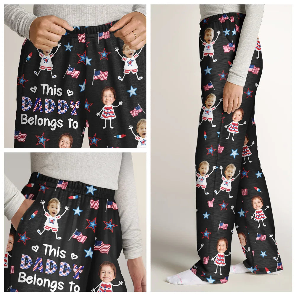 Gift For Father,Gift For Mother,Gift For Grandpa,Gift For Grandma,Stick Figure,Happy,Photo,Icon,Humorous - Custom Photo US Stick Figures This Grandpa Grandma Mom Dad Belongs To - Personalized Pajama Pants