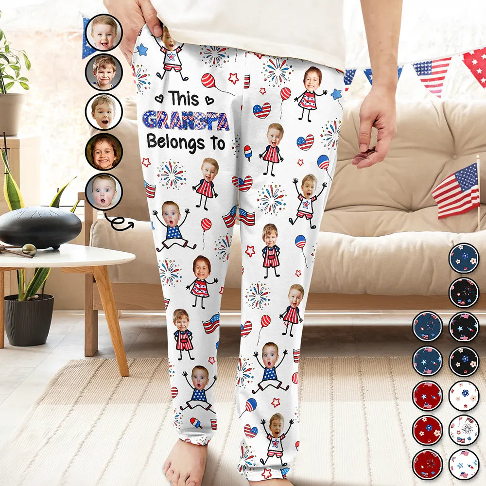 Custom Photo US Stick Figures This Grandpa Grandma Mom Dad Belongs To - Personalized Pajama Pants