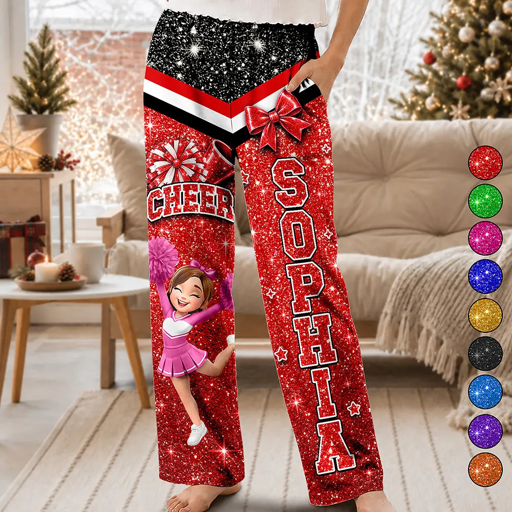 Gift For Cheerleaders, Daughter, Granddaughter - Personalized Faux Glitter Pajama Pants