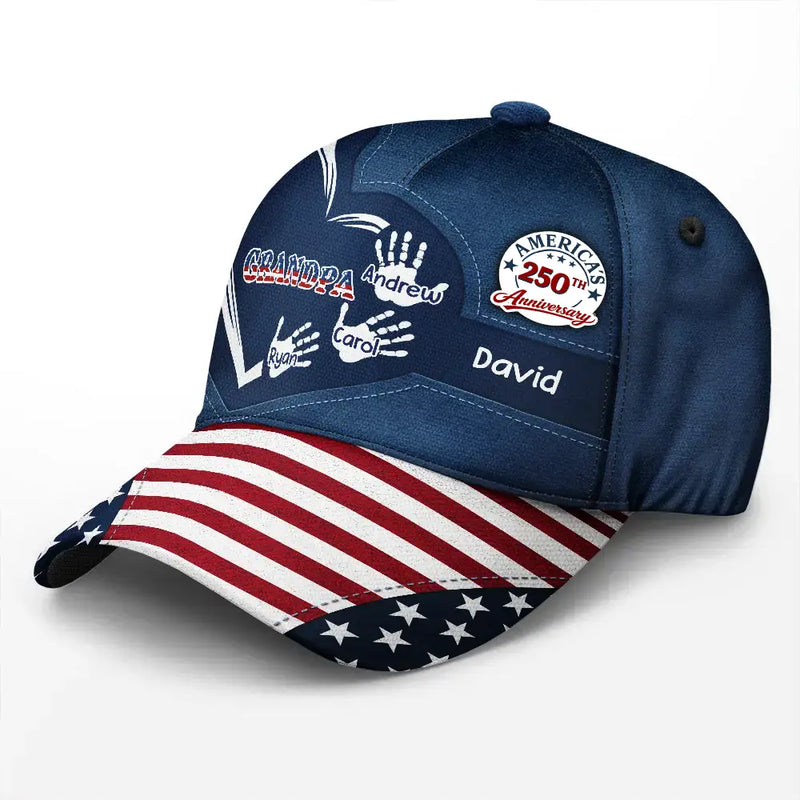 America's 250th Anniversary Grandpa Dad Kids Handprints - Personalized Classic Cap