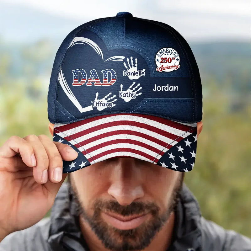 America's 250th Anniversary Grandpa Dad Kids Handprints - Personalized Classic Cap
