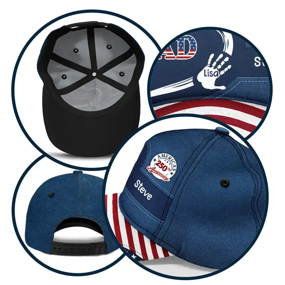 America's 250th Anniversary Grandpa Dad Kids Handprints - Personalized Classic Cap