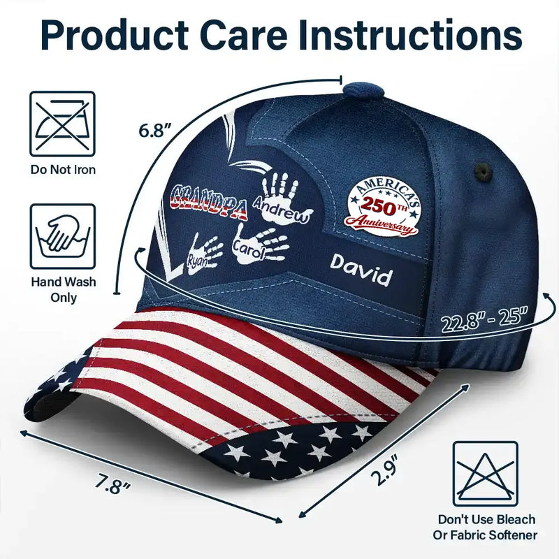 America's 250th Anniversary Grandpa Dad Kids Handprints - Personalized Classic Cap