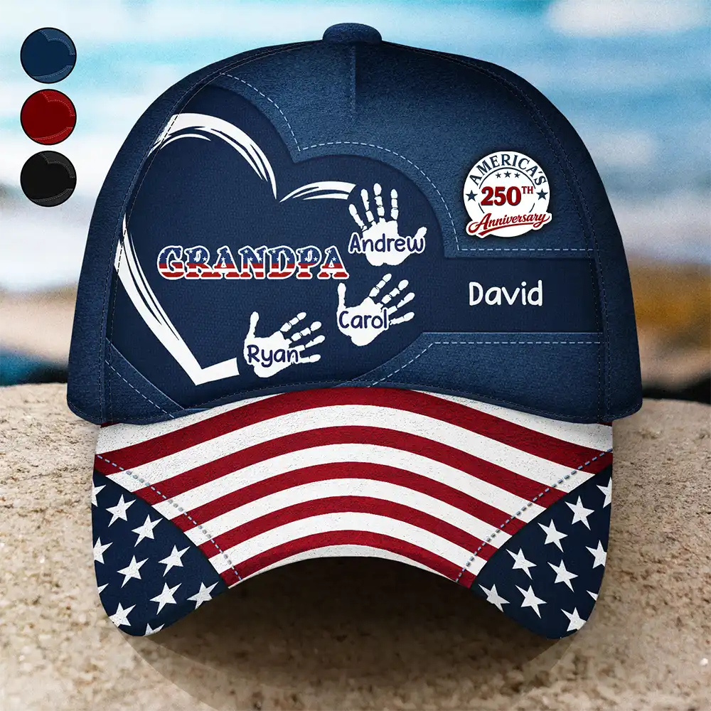 America's 250th Anniversary Grandpa Dad Kids Handprints - Personalized Classic Cap