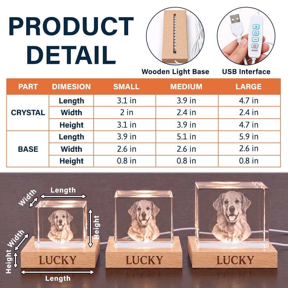Cozy,Custom Photo,Indoor Decor,Memorial,Pet Lovers,Pet Memorial,Remove BG Photo - Pet Memorial Gift For Dog Lovers - Personalized Custom Photo Your Light Will Always Shine Crystal Cube Lamp
