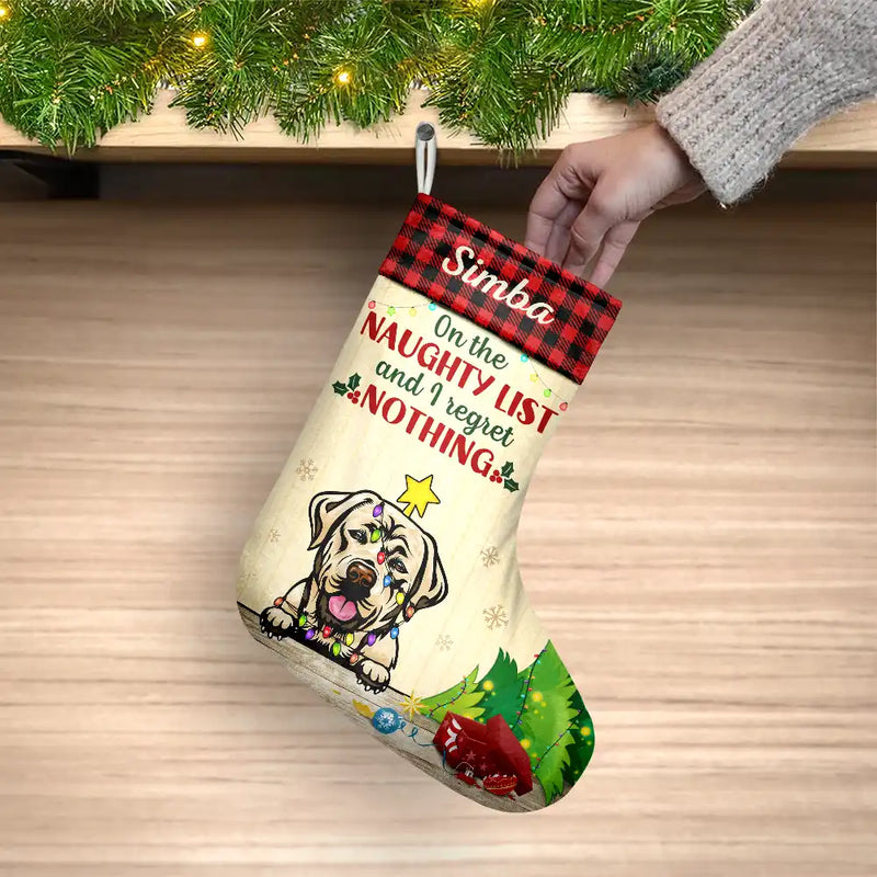 On The Naughty List And I Regret Nothing Cat Dog - Personalized Christmas Stocking
