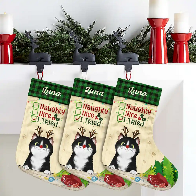 On The Naughty List And I Regret Nothing Cat Dog - Personalized Christmas Stocking