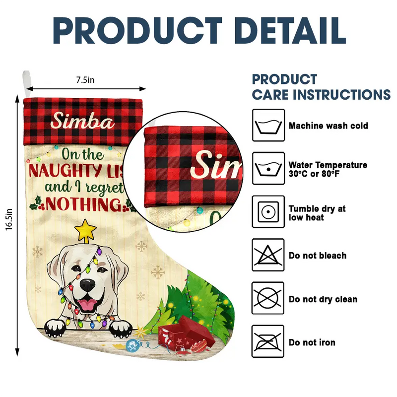 On The Naughty List And I Regret Nothing Cat Dog - Personalized Christmas Stocking