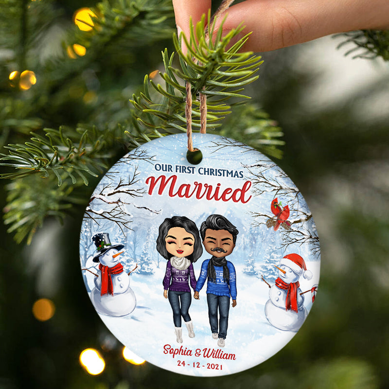 Christmas Couple Our First Christmas Together - Christmas Gift For Couple - Personalized Custom Circle Ceramic Ornament