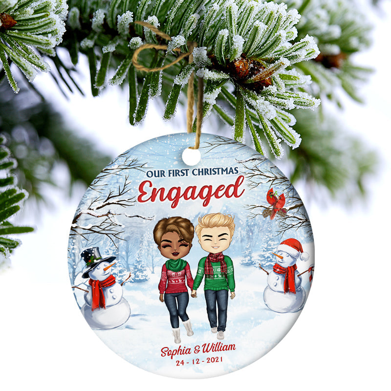 Christmas Couple Our First Christmas Together - Christmas Gift For Couple - Personalized Custom Circle Ceramic Ornament