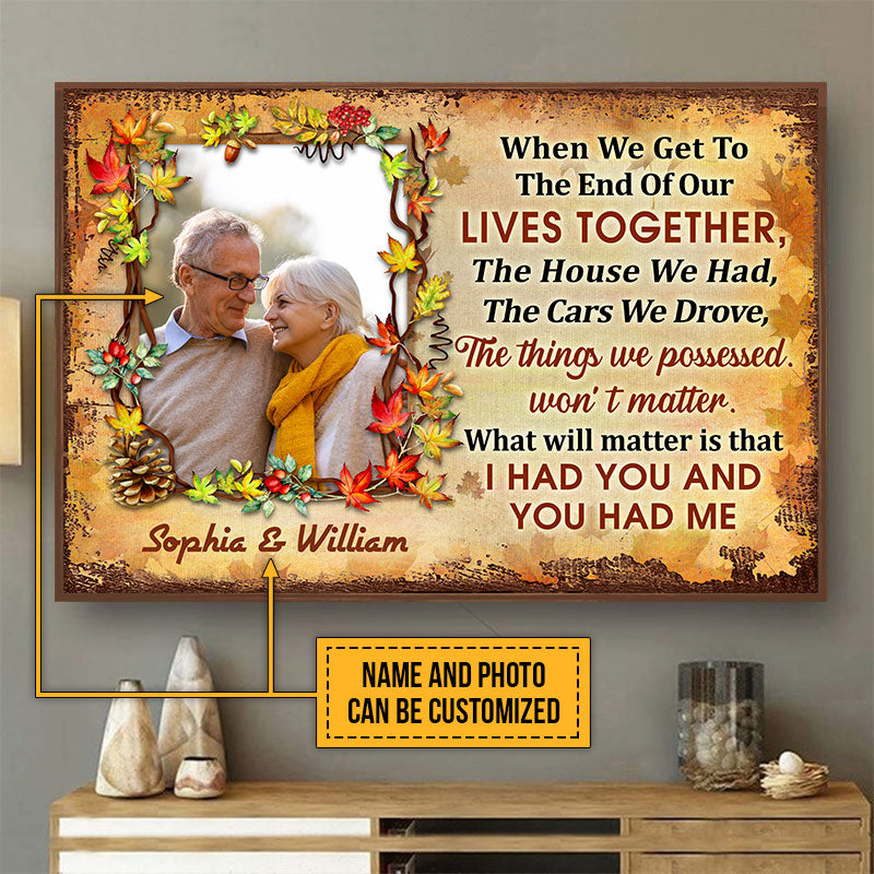 Photo personnalisée de famille, vieux couple, quand nous recevons une affiche personnalisée, art mural personnalisé pour couple d'automne, cadeau pour couple