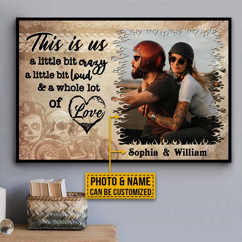 Custom Photo Motorcycling Skull Couple Husband Wife A Little Bit Of Crazy Photo Gift Custom Poster, Motorcycle, Anniversary, Wall Pictures, Wall Art, Wall Decor