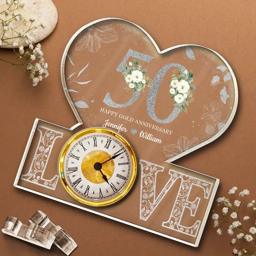 Wedding Anniversary,Gift For Couples,Gift For Husband,Gift For Wife,Happy - Couple Anniversary Date - Personalized Acrylic Desk Clock