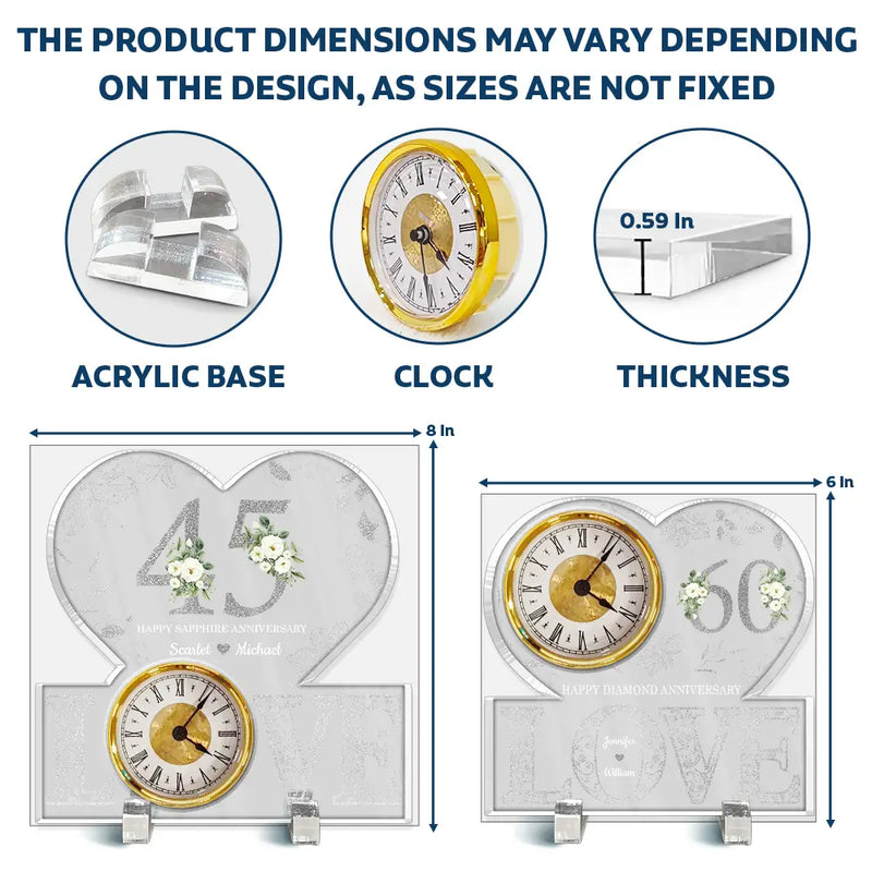 Wedding Anniversary,Gift For Couples,Gift For Husband,Gift For Wife,Happy - Couple Anniversary Date - Personalized Acrylic Desk Clock