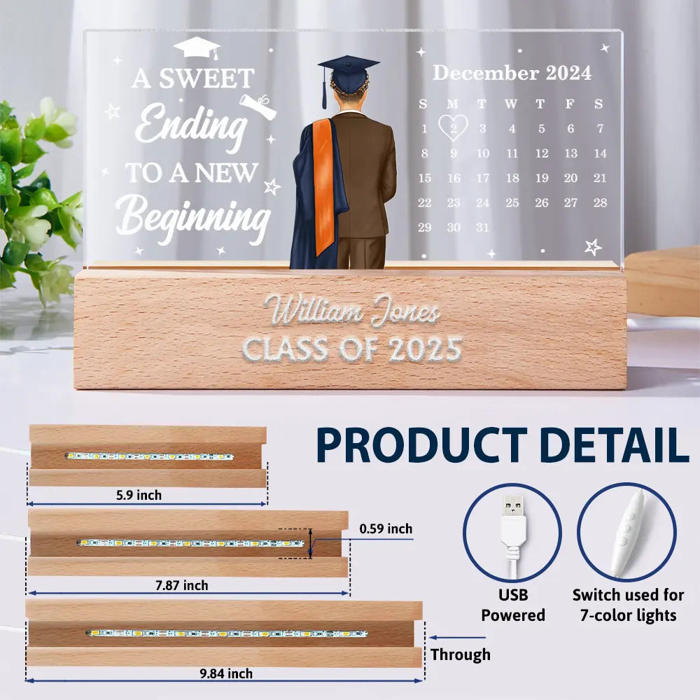 Graduation,Dad,Mom,Children,Gift For Sibling,Gift For Bestie - Calendar Graduation Behind You All Your Memories - Personalized Rectangle LED Light