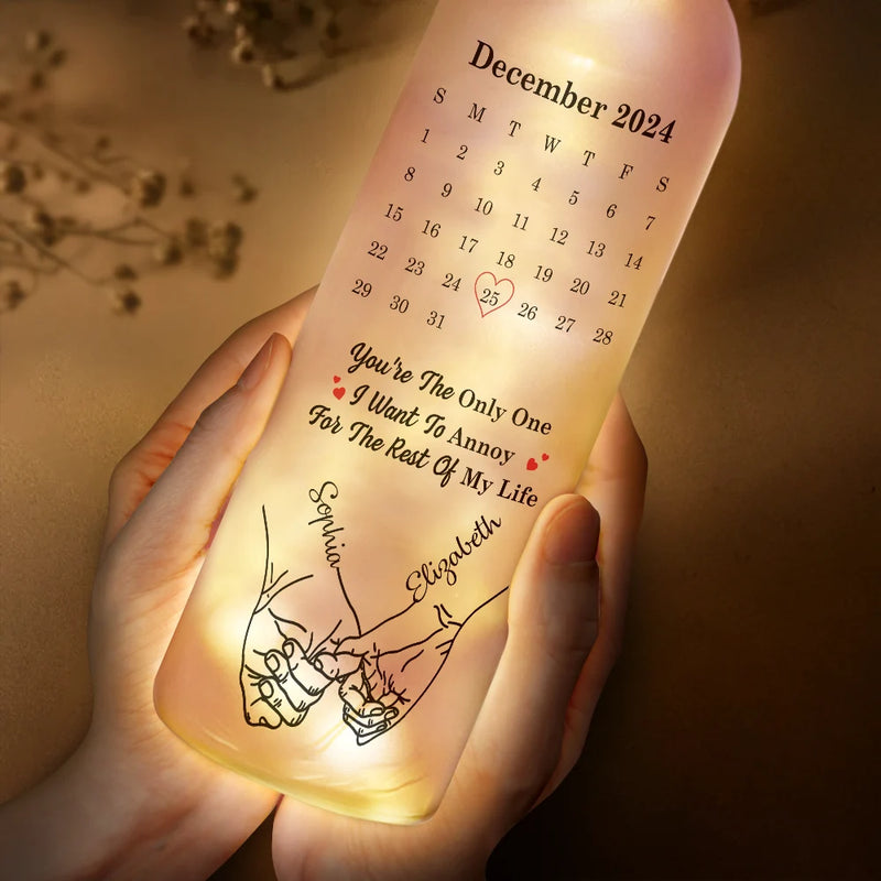 Gift For Couples, Love - Calendar Hand Holding Couple The Date It All Began - Personalized Bottle Light