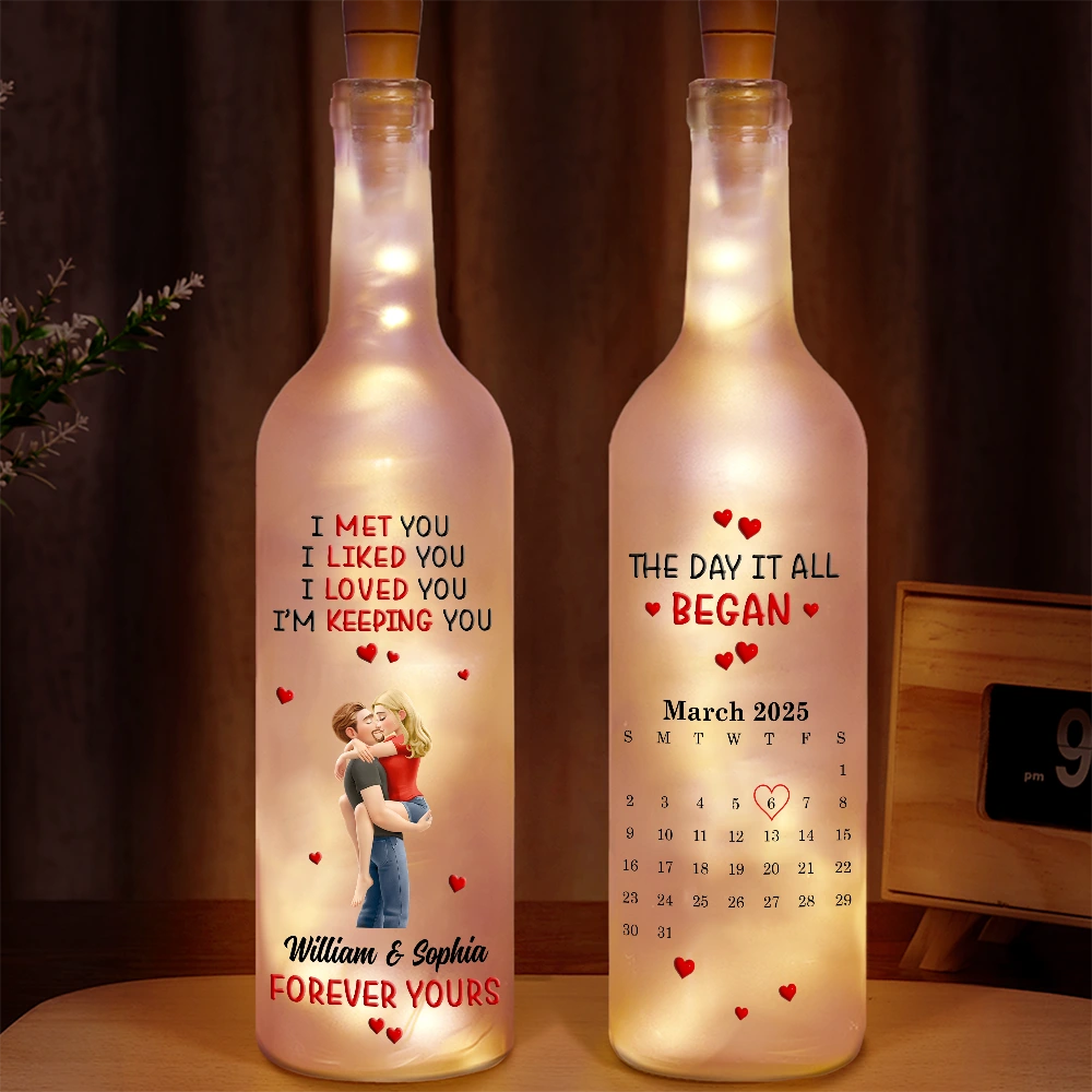 Calendar I Met You Liked You Love You Forever - Personalised Bottle Light