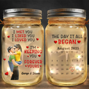 Gift For Couples,Gift For Husband,Gift For Wife,Gift For Boyfriend,Gift For Girlfriend - Calendar I Met You Liked You Love You Forever - Personalized Mason Jar Light