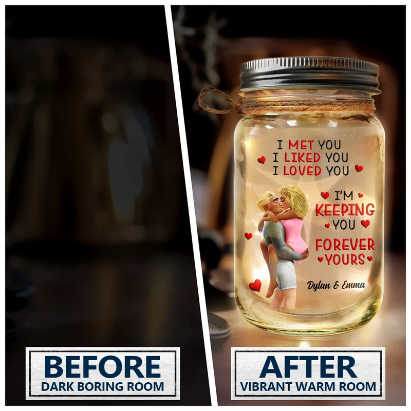 Gift For Couples,Gift For Husband,Gift For Wife,Gift For Boyfriend,Gift For Girlfriend - Calendar I Met You Liked You Love You Forever - Personalized Mason Jar Light