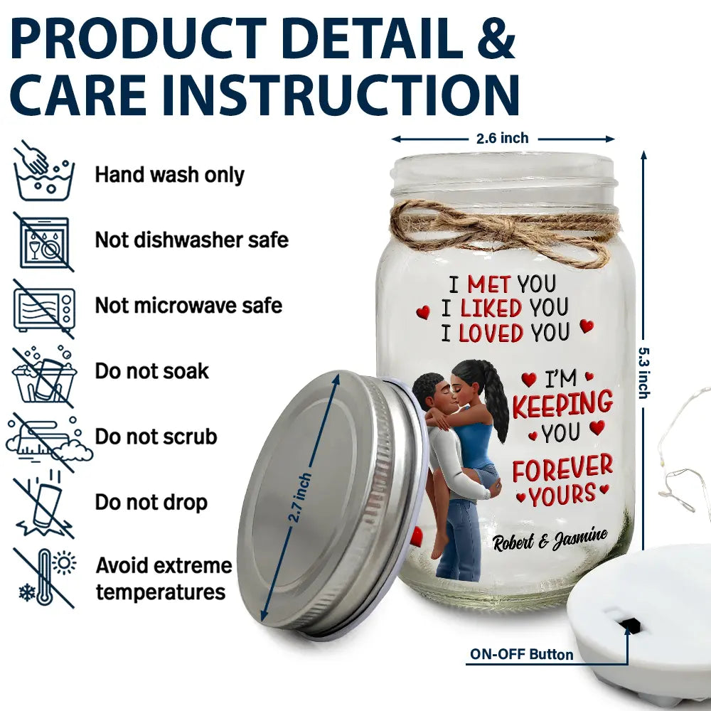 Gift For Couples,Gift For Husband,Gift For Wife,Gift For Boyfriend,Gift For Girlfriend - Calendar I Met You Liked You Love You Forever - Personalized Mason Jar Light