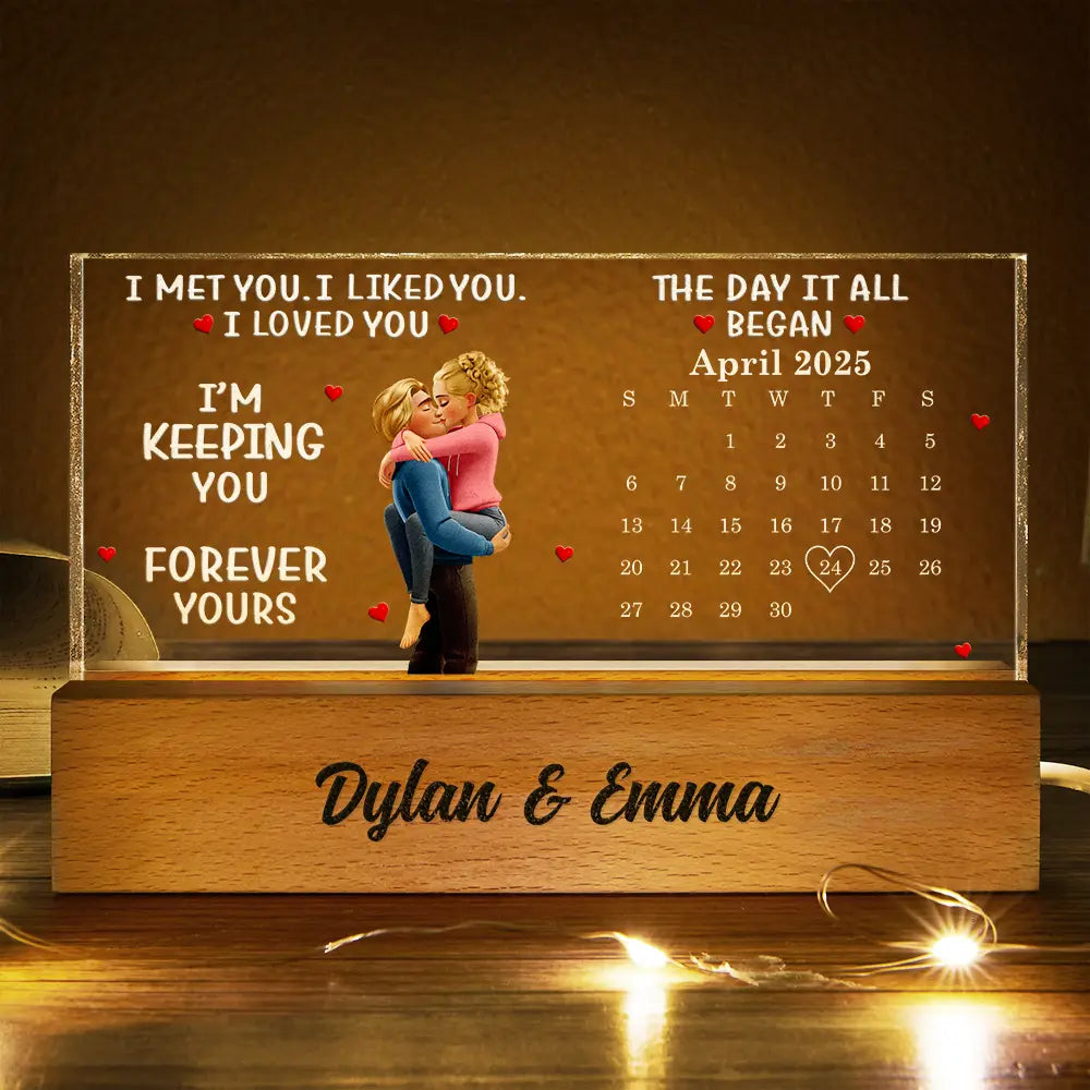 Gift For Couples, Gift For Husband, Gift For Wife, Gift For Boyfriend, Gift For Girlfriend, Love - Calendar I Met You Liked You Love You Forever - Personalized Rectangle LED Light