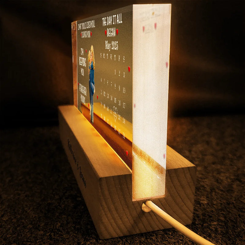Gift For Couples, Gift For Husband, Gift For Wife, Gift For Boyfriend, Gift For Girlfriend, Love - Calendar I Met You Liked You Love You Forever - Personalized Rectangle LED Light