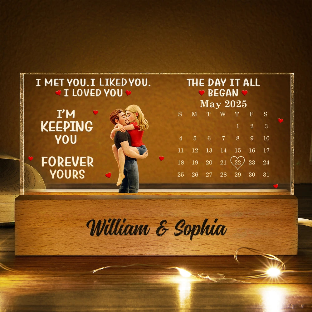 Calendar I Met You Liked You Love You Forever - Personalized Rectangle LED Light
