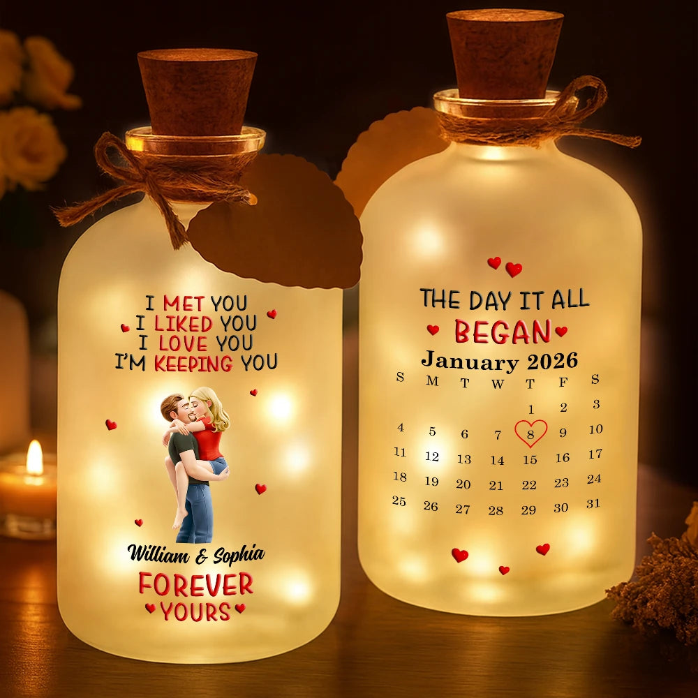 Gift For Couples,Gift For Husband,Gift For Wife,Gift For Boyfriend,Gift For Girlfriend,LGBT,Love - Calendar I Met You Liked You Love You Forever - Personalized Short Bottle Light