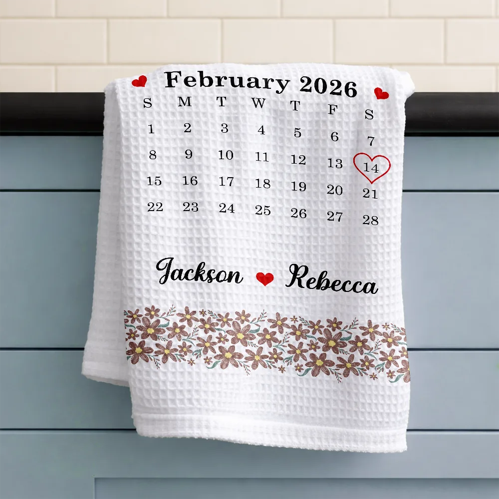 Gift For Wife,Gift For Couples,Married ,Engaged,Love,Wedding - Calendar Married Couple Forever Together - Personalized Kitchen Towel