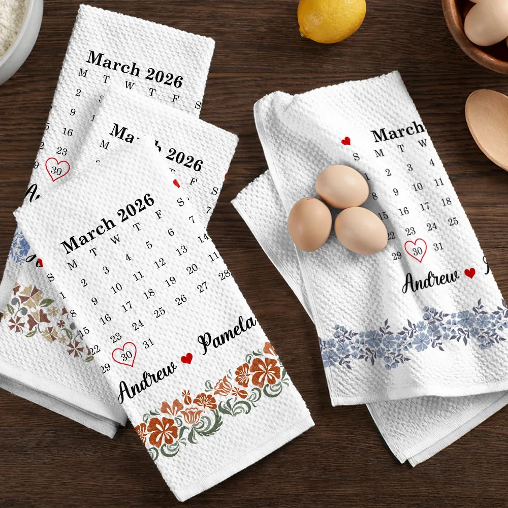 Gift For Wife,Gift For Couples,Married ,Engaged,Love,Wedding - Calendar Married Couple Forever Together - Personalized Kitchen Towel
