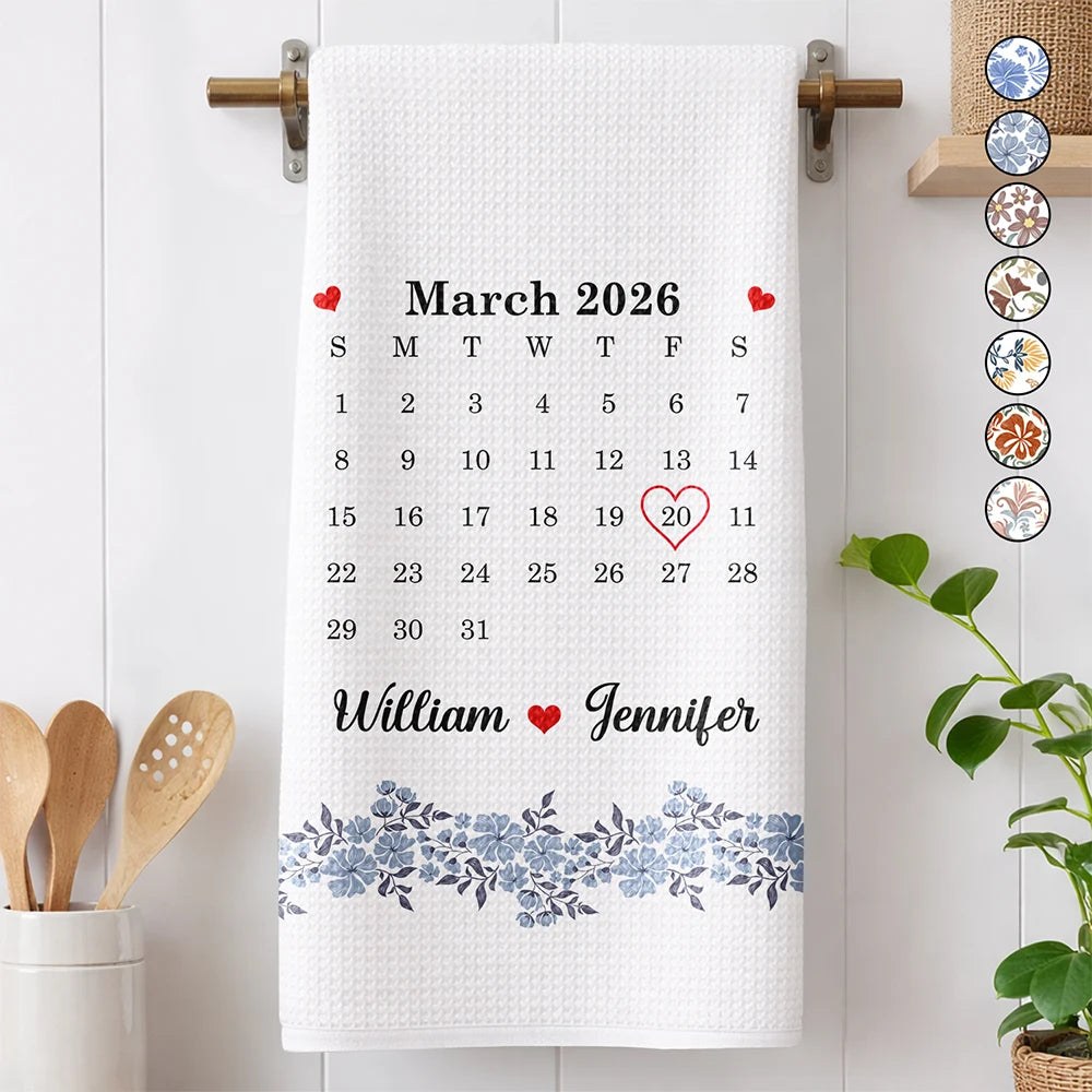 Gift For Wife,Gift For Couples,Married ,Engaged,Love,Wedding - Calendar Married Couple Forever Together - Personalized Kitchen Towel