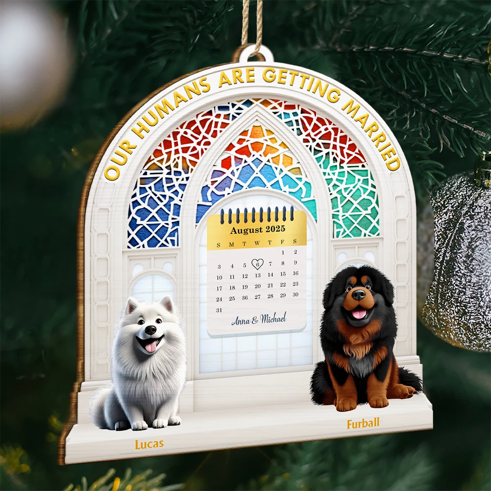 Calendar Our Humans Are Getting Married - Personalized Custom Shaped Wooden Ornament