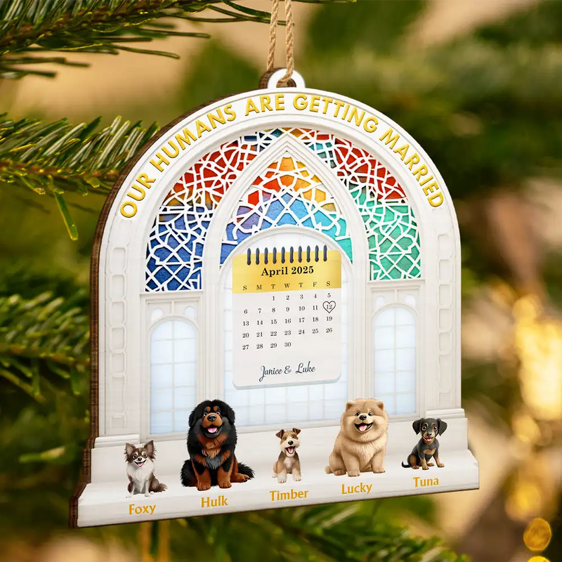Calendar Our Humans Are Getting Married - Personalized Custom Shaped Wooden Ornament