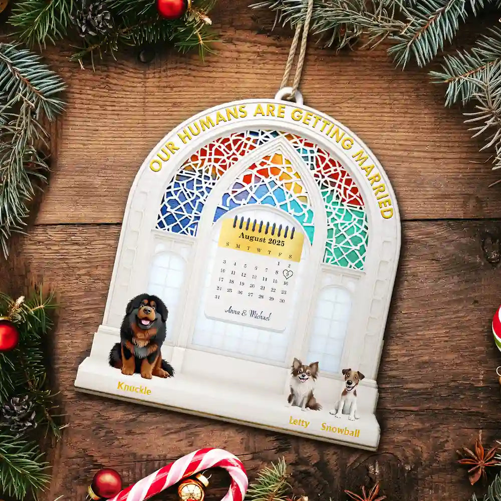 Calendar Our Humans Are Getting Married - Personalized Custom Shaped Wooden Ornament