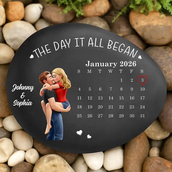 Gift For Couples,Old Couples,Gift For Husband,Gift For Wife,Married ,Love - Calendar The Day It All Began - Personalized Printed Rock
