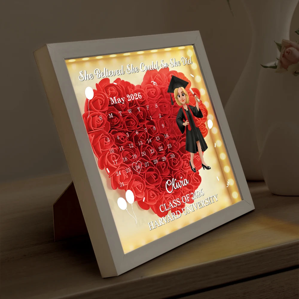 Calendar,Graduation,Happy,Gift For Daughter,Gift For Son,Gift For Sibling,Gift For Sisters,Gift For Brothers,Gift For Bestie - Calendar The Day The Journey Began - Personalized LED Light Flower Shadow Box
