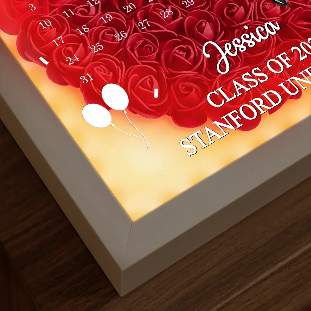 Calendar,Graduation,Happy,Gift For Daughter,Gift For Son,Gift For Sibling,Gift For Sisters,Gift For Brothers,Gift For Bestie - Calendar The Day The Journey Began - Personalized LED Light Flower Shadow Box