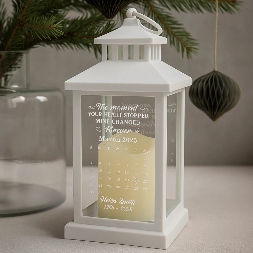 Memorial,Sad,Family,Parents,Gift For Grandparents - Calendar The Moment Your Heart Stopped - Personalized LED Candle Lantern