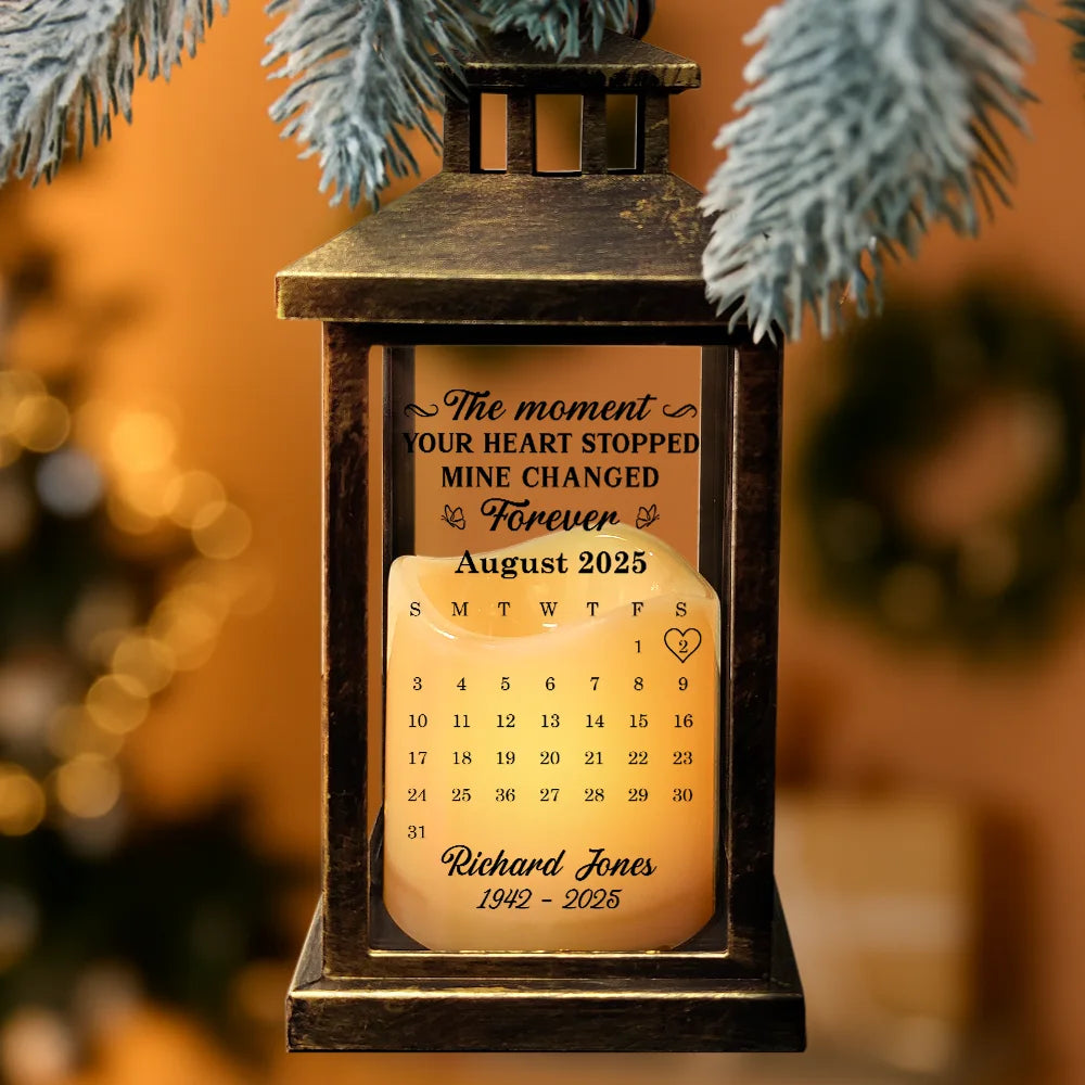 Memorial,Sad,Family,Parents,Gift For Grandparents - Calendar The Moment Your Heart Stopped - Personalized LED Candle Lantern