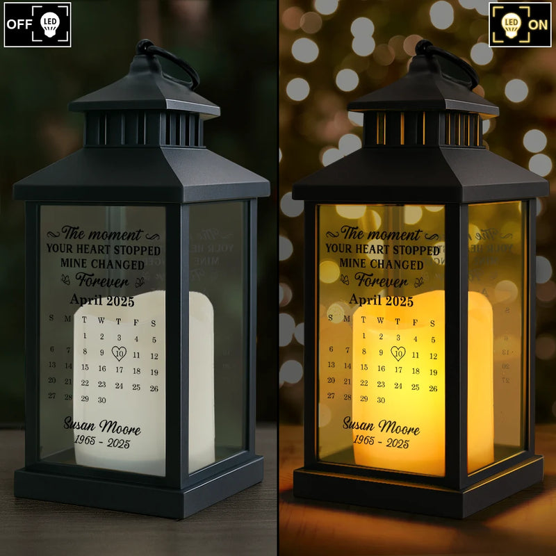 Memorial,Sad,Family,Parents,Gift For Grandparents - Calendar The Moment Your Heart Stopped - Personalized LED Candle Lantern