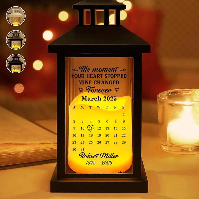 Memorial,Sad,Family,Parents,Gift For Grandparents - Calendar The Moment Your Heart Stopped - Personalized LED Candle Lantern