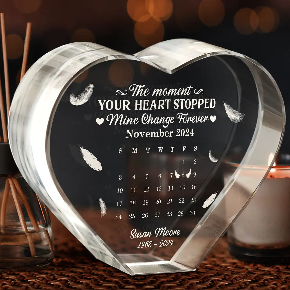 Family - Calendar The Moment Your Heart Stopped Memorial - Personalized Crystal Heart