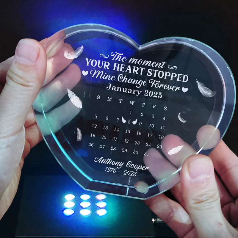 Family - Calendar The Moment Your Heart Stopped Memorial - Personalized Crystal Heart