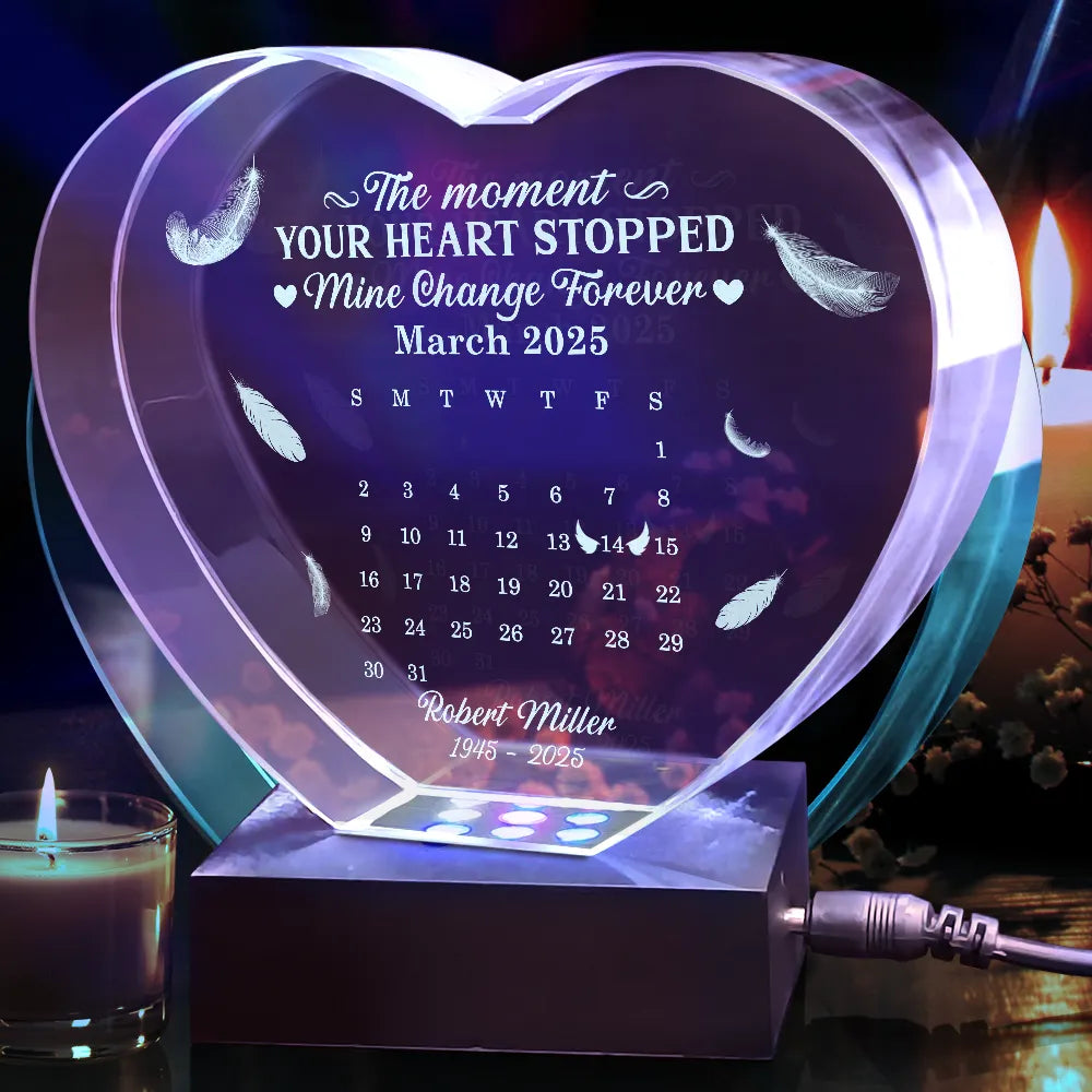 Family - Calendar The Moment Your Heart Stopped Memorial - Personalized Crystal Heart