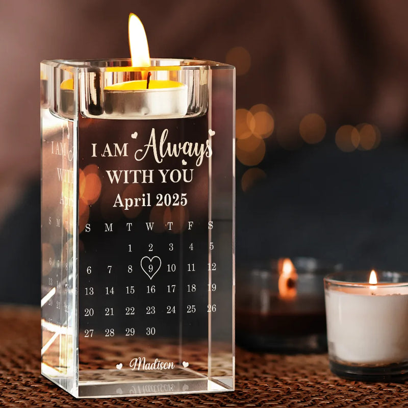 Memorial, Family, Parents, Gift For Grandparents, Sad - Calendar The Moment Your Heart Stopped Mine Changed Forever - Personalized Crystal Candle Holder