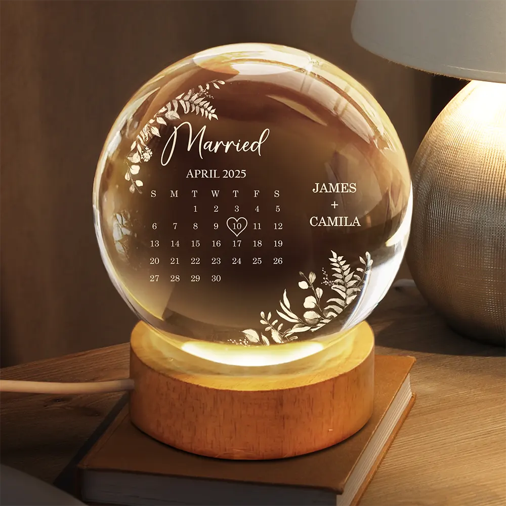 Gift For Couples, Gift For Husband, Gift For Wife, Gift For Boyfriend, Gift For Girlfriend, Love - Calendar Wedding Keepsake - Personalized Crystal Globe Lamp