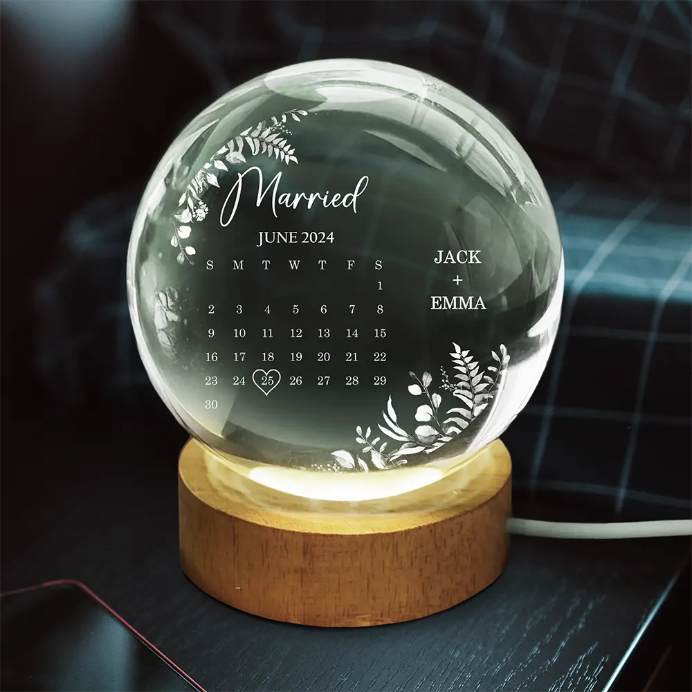 Gift For Couples, Gift For Husband, Gift For Wife, Gift For Boyfriend, Gift For Girlfriend, Love - Calendar Wedding Keepsake - Personalized Crystal Globe Lamp