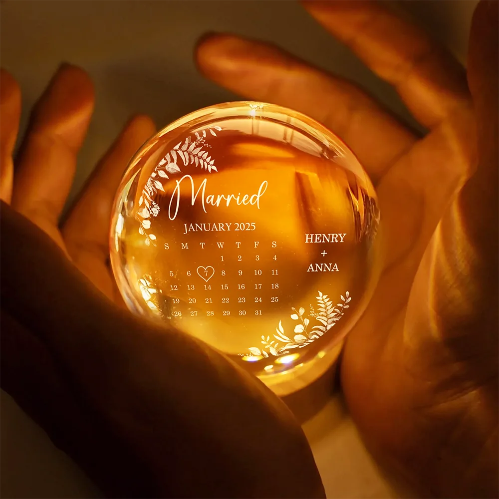 Gift For Couples, Gift For Husband, Gift For Wife, Gift For Boyfriend, Gift For Girlfriend, Love - Calendar Wedding Keepsake - Personalized Crystal Globe Lamp